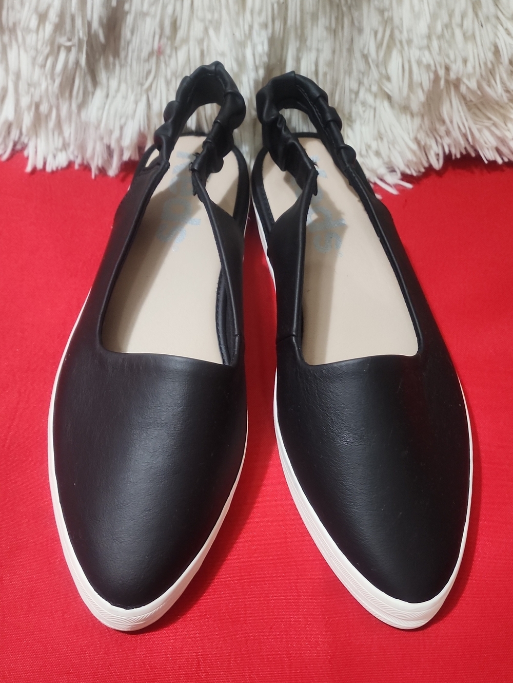 Keds Point Black Slip-On Slingback Flats with White Sole - Picture 2 of 11